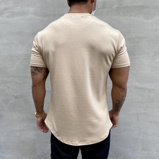 Men Sports T-shirt O Neck Short Sleeve Slim Fit Solid Color Elastic Quick-drying Soft