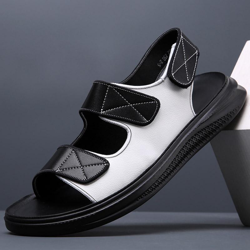 2024 Новые Летние Мужские Высококачественные Популярные Пляжные Туфли из Коровьей Кожи Мужские Повседневные Нескользящие Черные Белые Сандалии с Двойной Пряжкой