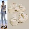 Корейский прилив туфли на высоком каблуке женские лето 2025 новая мода универсальный бант удобные сандалии на толстом каблуке женские