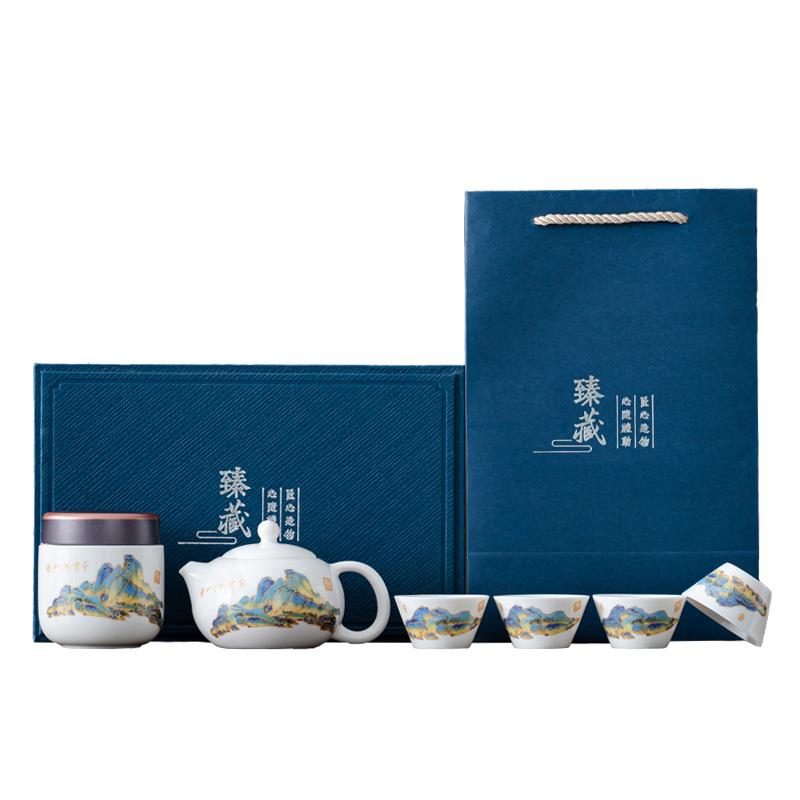 Белый фарфоровый чайный сервиз, чайник Сиши из жирового нефрита, набор для чая кунг-фу, подарочная коробка высокого класса, деловой подарок для клиентов