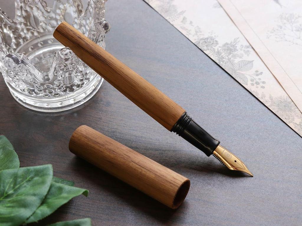 WANCHER Sekaiju Перьевая ручка из тикового дерева, тщательно отобранного из лучших пород дерева, Перьевая ручка экстратонкого письма, Корпус, Мировая [WANCHER Pen] (EF (Позолоченный))