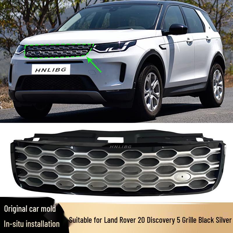 Compatible with 2020 Land Rover Discovery 5: Black Edge Silver Mesh Front Bumper Grille LR142423