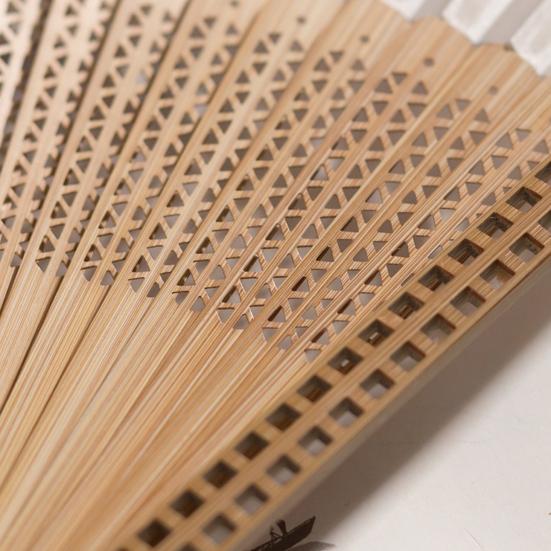 Bamboo Folding Fan with Tassels Hollow Ribs Portable Summer Hand Held Fan Decoration Dance