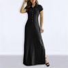 European American Casual Denim Maxi Dress 2022 Shirt Collar Slit Pockets Swing Skirt
