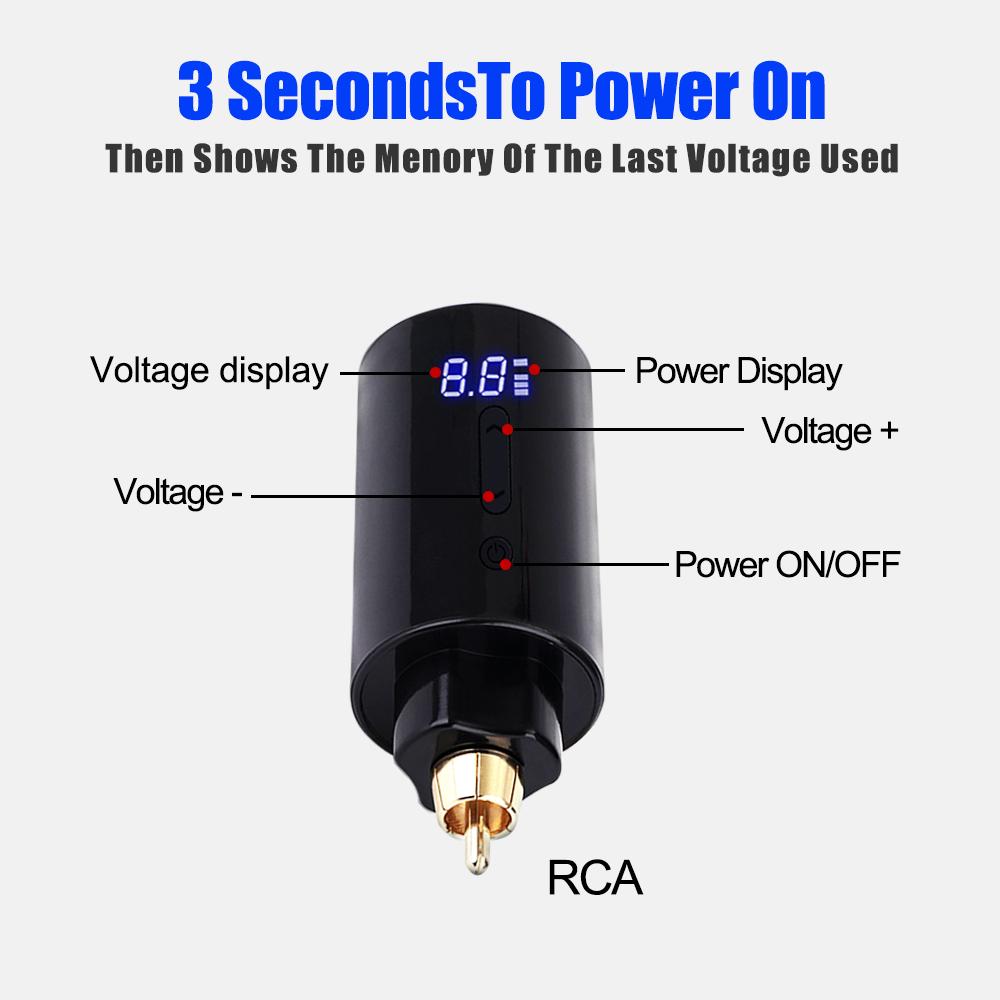 Беспроводная батарея для татуировки с интерфейсом RCA, быстрый запуск, 1400 мАч, беспроводной источник питания для татуировки, тип-C, перезаряжаемый с проводом управления