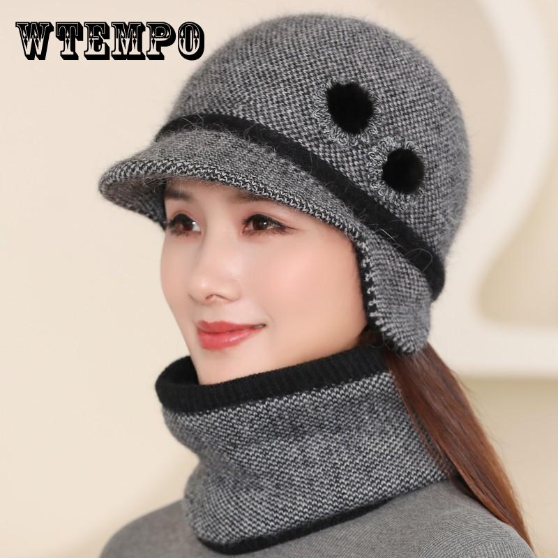 In The Elderly Hat Women Winter Double Warm Ear Protection Wool Hat Cold Knitted Cap