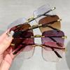 Модные безободковые женские градиентные солнцезащитные очки Новые дизайнерские солнцезащитные очки Винтажные оттенки Женские розовые очки