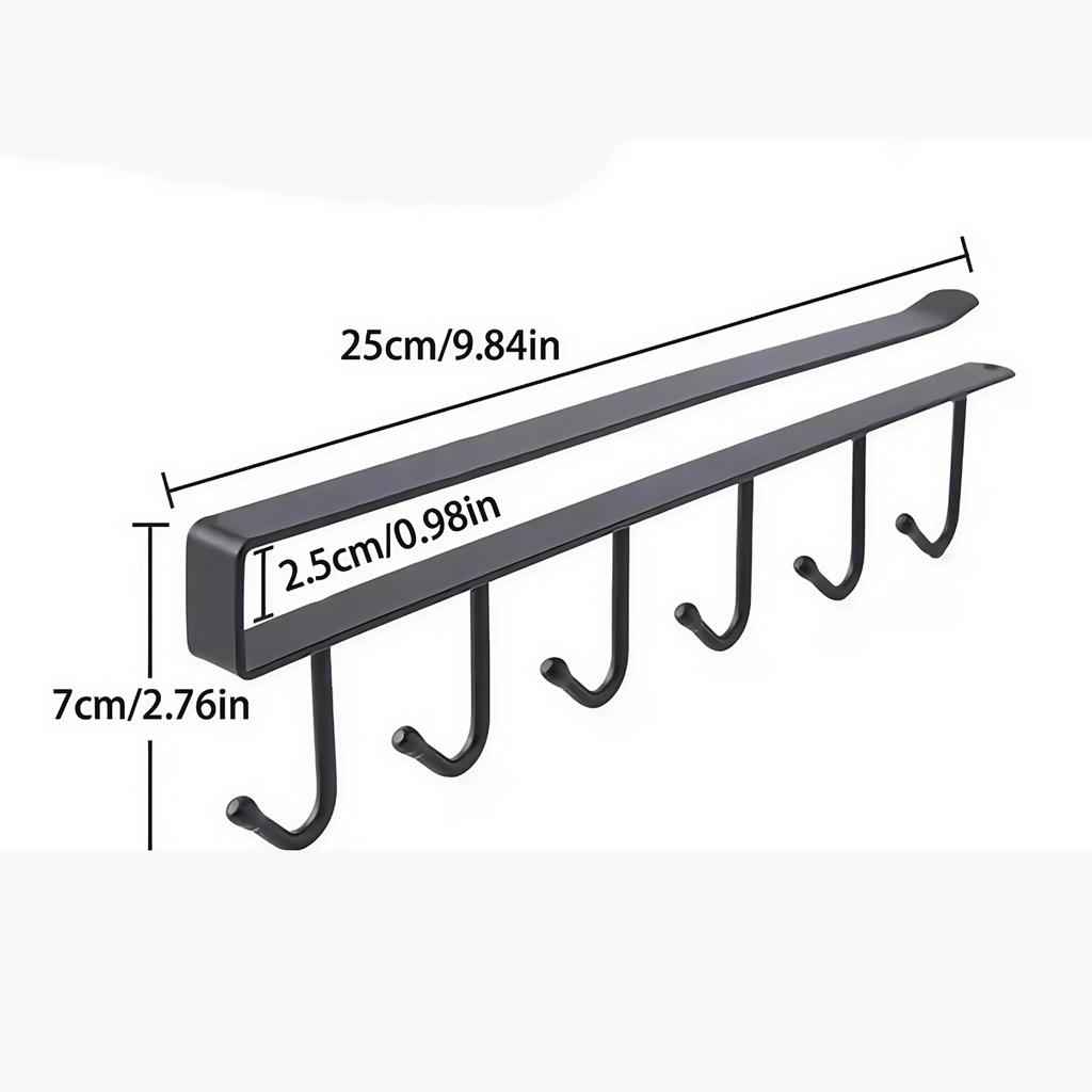 1pcs 6-Hook Coffee Cup Mug Holder Black/White Multi-Function Kitchen Bathroom Household Organizer Storage Hanger with Shelf