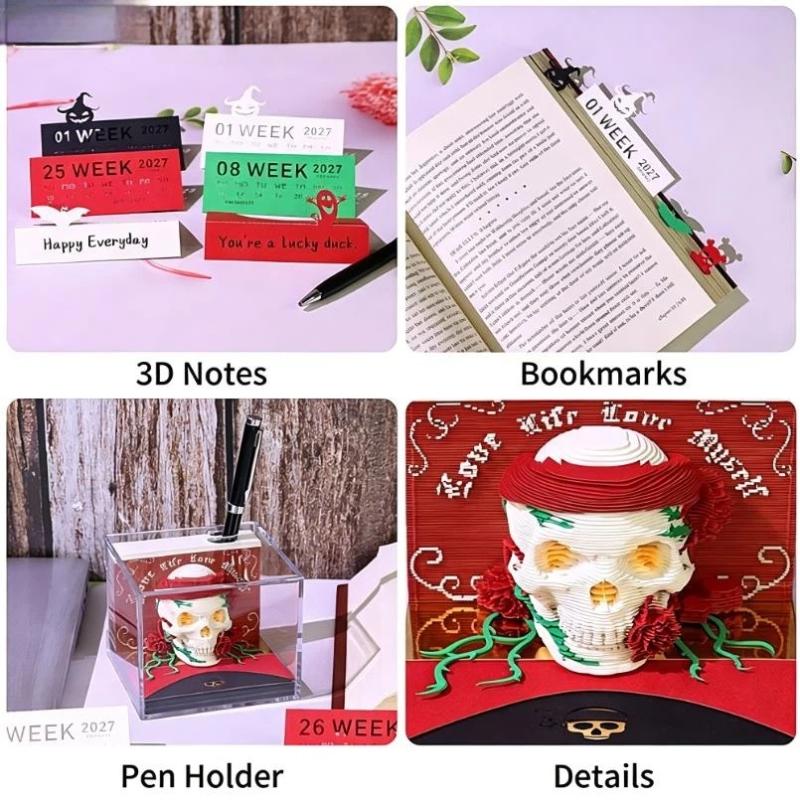 Versatile 2027 Desk Calendar with LED Light 3D Tear-away Pages Modern Design for All Settings