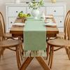 Tassel Table Runner, Linen Blend Rustic Farmhouse Style Kitchen Table Decoration Holiday Wedding Party Dinning Decor