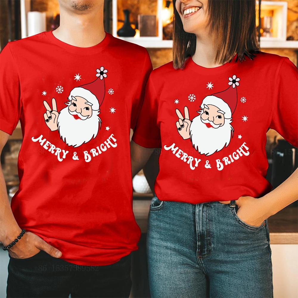 SANTA Claus Bright T-Shirt Funny Santa Hat Smiling Retro Vintage Family Holiday Costum Men cou