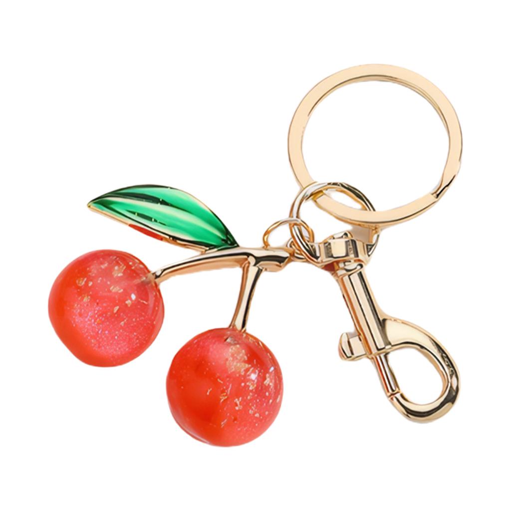 Sparkling 3D Cherry Charm Keychain Accessory Fashionable Fruit Shape Key Rings Portable Bag Decoration for Women