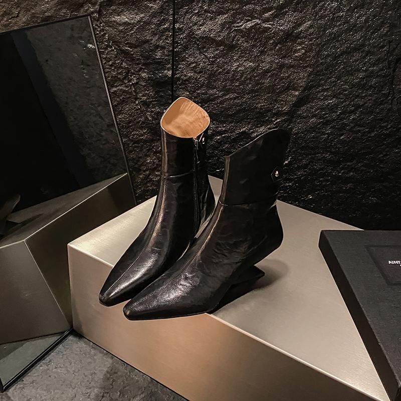 Мода 2024 Осень Новые Женские Ботинки Острый Носок Каблук-рюмочка Натуральная Кожа Женская Обувь Элегантные Ботильоны на Высоком Каблуке Зимние Ботинки