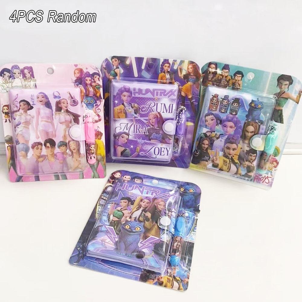 1/4PCS Kpop Demon Hunters Mini Notebook With Ballpoint Pen Anime Stationery Supplies Student Gifts 10.5*8cm