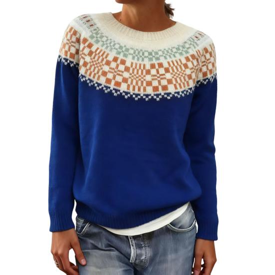 Женский свитер с круглым вырезом, длинным рукавом, в стиле пэчворк, пуловер, топы свободного кроя, осенне-зимний вязаный топ