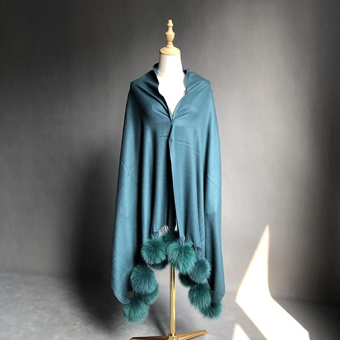 Factory Direct  Pashmina Shawl Women Cashmere Scarf Shawl With Fox Fur Pompoms
