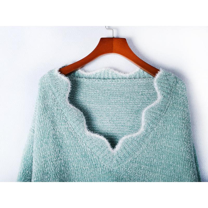 Пуловер с V-образным вырезом, теплый мягкий тканевый милый пуловер, разноцветная трикотажная базовая рубашка, женская повседневная рубашка с длинными рукавами, осень-зима
