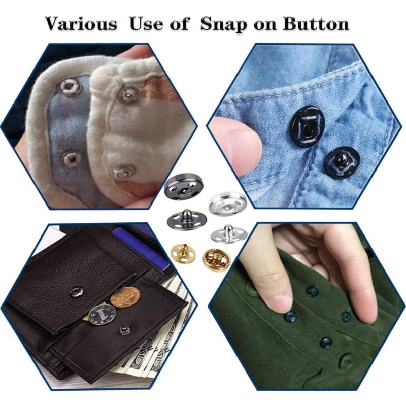 10-50 Sets Sew-On Snap Buttons Metal Snaps Fasteners Press Studs Buttons For Sewing, 10Mm And 21Mm,Black Silver And Golden