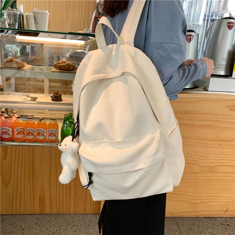 Canvas Backpack Women's Solid Color Schoolbag MIT