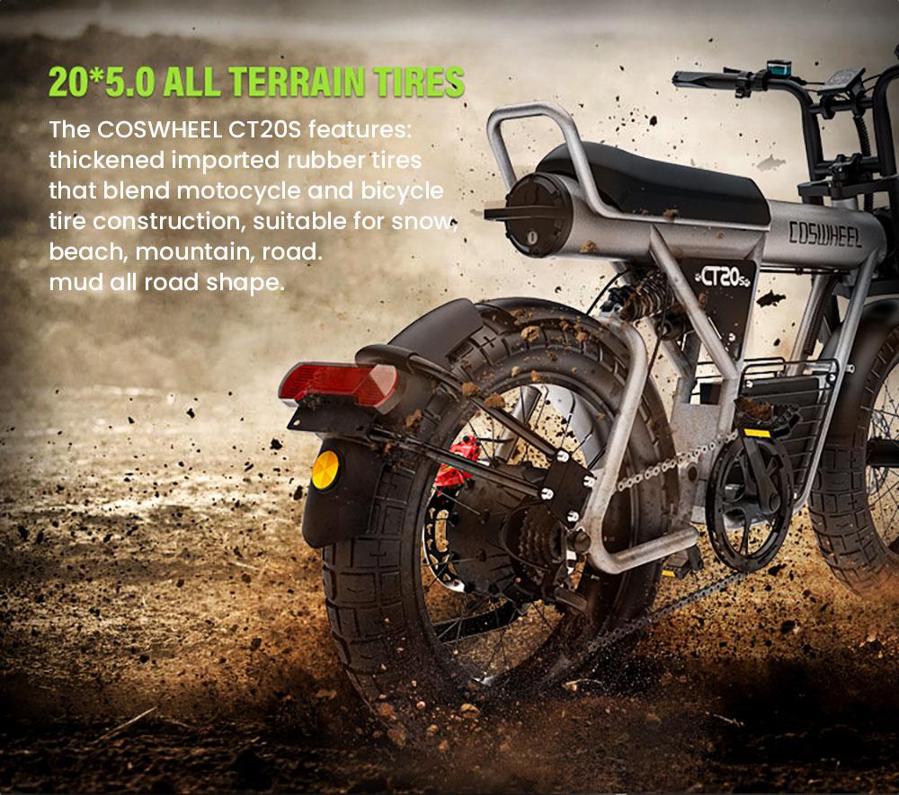 Электрический велосипед COSWHEEL CT20S, двигатель 1500 Вт, аккумулятор 60 В, 27,5 Ач, внедорожная шина 20*5,0 дюйма, максимальная скорость 65 км/ч, максимальный запас хода 160 км, 7-скоростная система Shimano