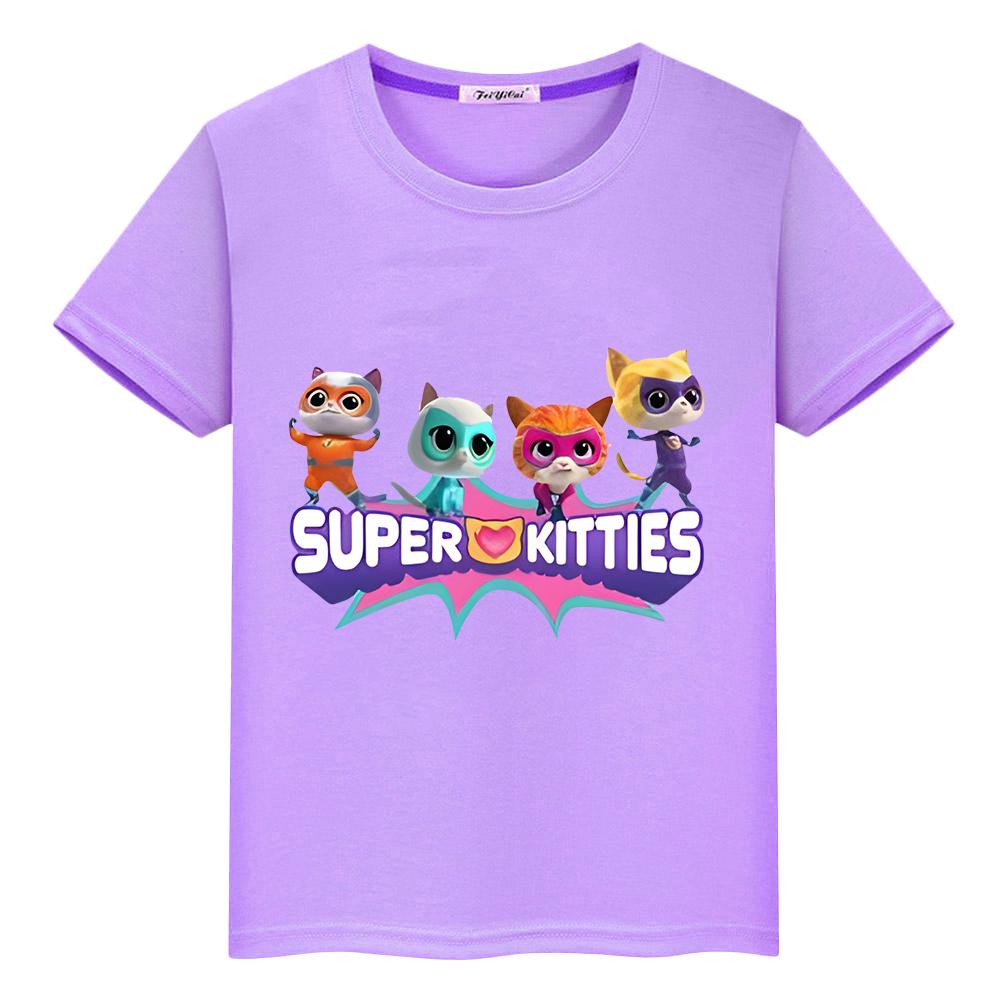 Летняя аниме-футболка Super Kitties из 100% хлопка с принтом, короткие топы, мультяшная футболка, футболка в стиле Y2k, футболка One Piece для мальчиков и девочек.