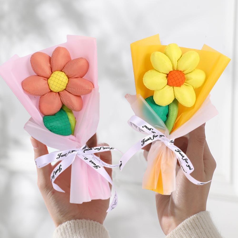 1 комплект из мультяшных цветов из ткани с семью лепестками, букет подсолнухов, праздничные подарки, один букет, подарки на день рождения, 5 цветов