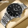 Мужские часы ABORNI, классические простые стальные кварцевые мужские часы, водонепроницаемые светящиеся деловые часы с календарем и неделей, мужские часы