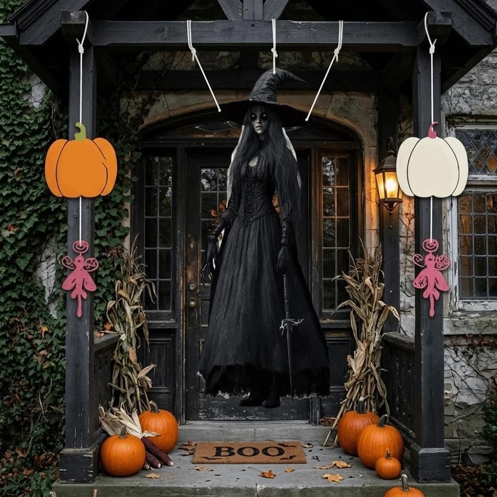 Ghost Skull Bride Wizard Pattern 2D Halloween Spooky Hanging Flag Spooky Atmosphere Banner Party