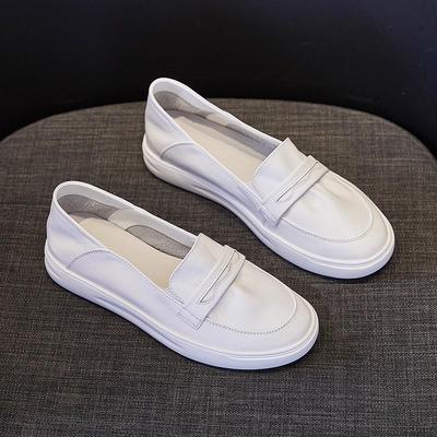 Кожаные маленькие белые туфли женские новые весенние большая одна педаль большой размер женские туфли универсальные на плоской подошве с мелким вырезом туфли медсестры одинарные