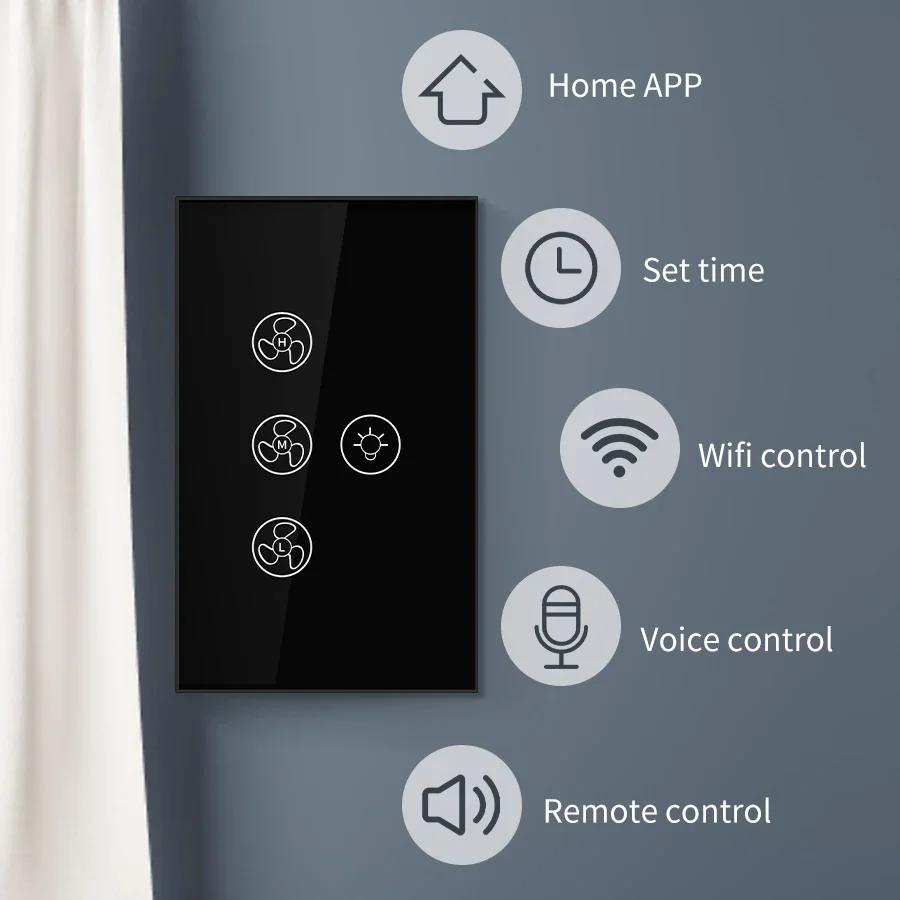Tuya WiFi Smart Fan Light Switch Сенсорная панель Switches APP Voice Control Timer Различные скорости Работает с Alexa Geogle Home