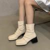Осень/Зима Женская обувь с застежкой-молнией сзади, женские сапоги, модные, плиссированные, с квадратной головкой, однотонные, на толстом высоком каблуке, ботильоны для женщин