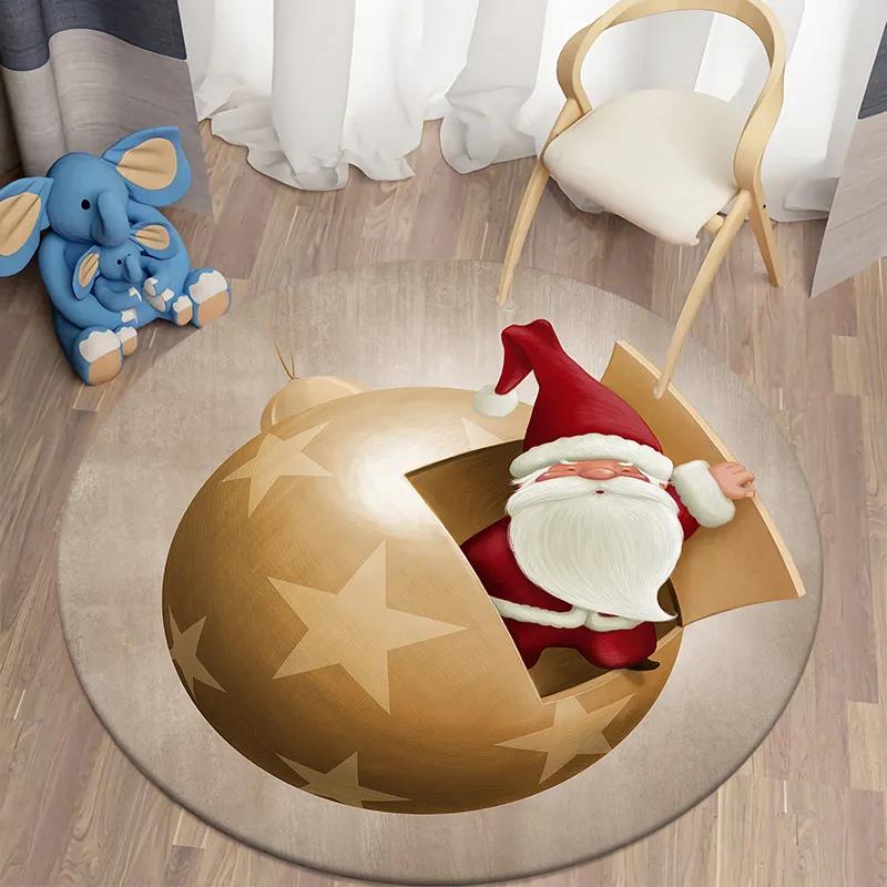 Санта-круглый ковер для дома, гостиной, спальни, коврик для кухни, ванной комнаты, коврик, милое украшение для детской комнаты