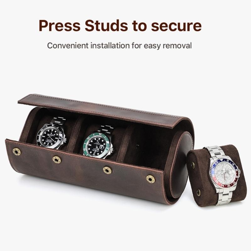 Портативная кожаная шкатулка для часов Элегантный чехол-органайзер на 3 отделения для наручных часов Стильный органайзер для часов Защитный контейнер для ювелирных изделий