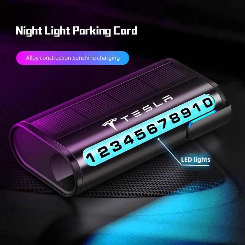 QPVH8 Car Temporary Stop Phone Number Plate Night Light Parking Card For Tesla Model-Y Model-3 Model-X Model-S Cybertruck Roadster