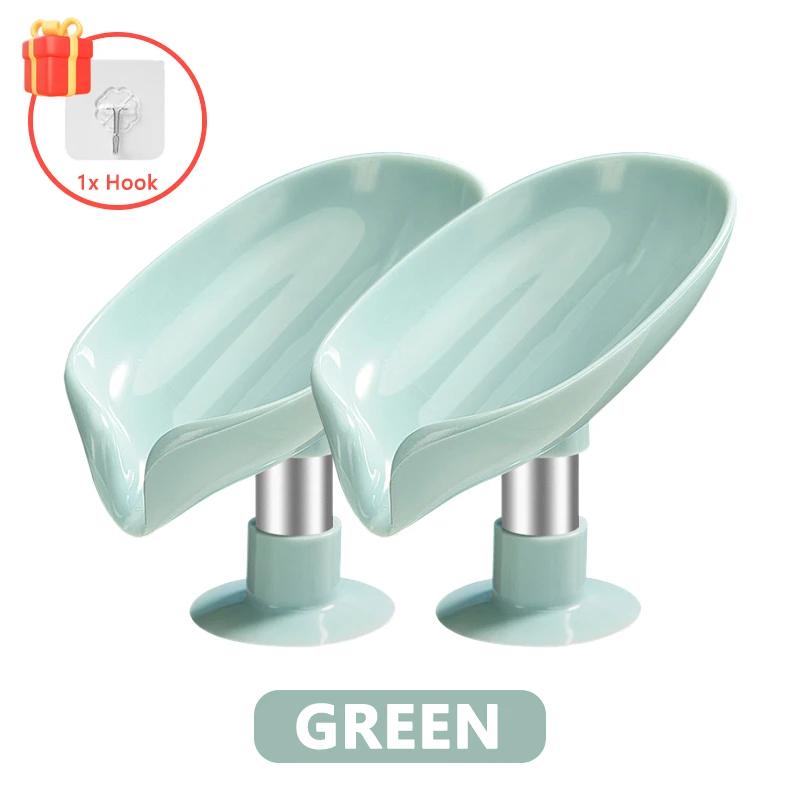 Soap Holder Drain Water Soap Dish Leaf Shape Soap Box Shower Soap Drainer Suction Cup Soap Container Modern Bathroom Accessories
