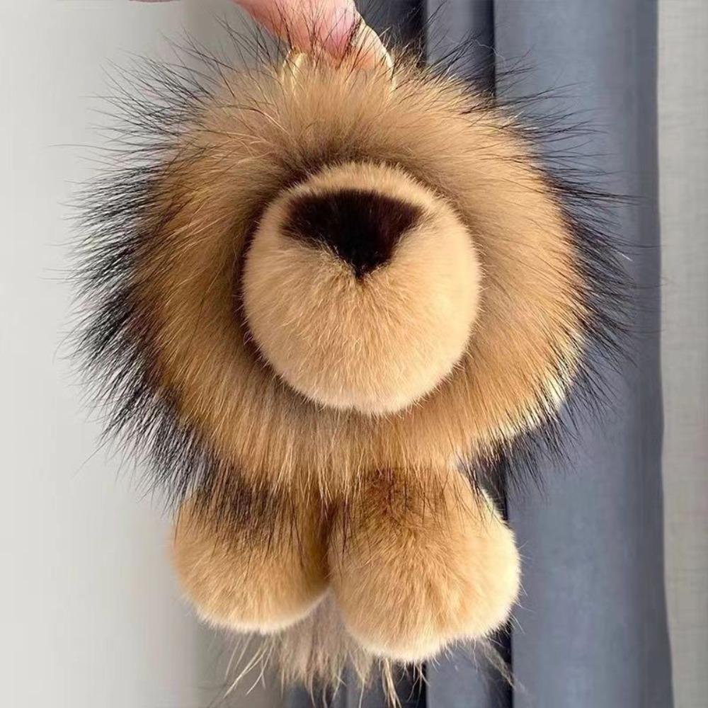 Cute Cartoon Rabbit Fur Keychain Small Lion Alloy Key Ring Pompon Bag Car Key Pendant