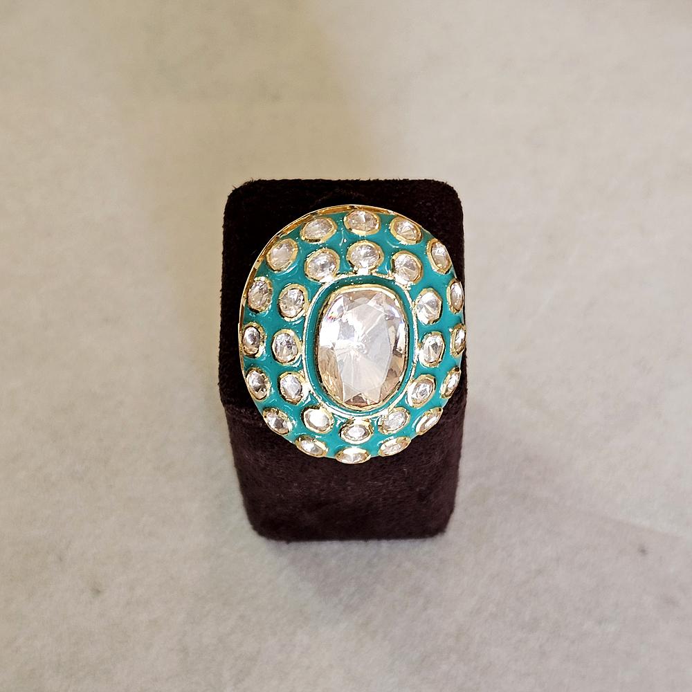 Arisha Silver Gold Plated 925 Sterling Silver Ring, Handmade Kundan Jewelry with Moissanite and Cubic Zirconia for Women, Indian Jewelry