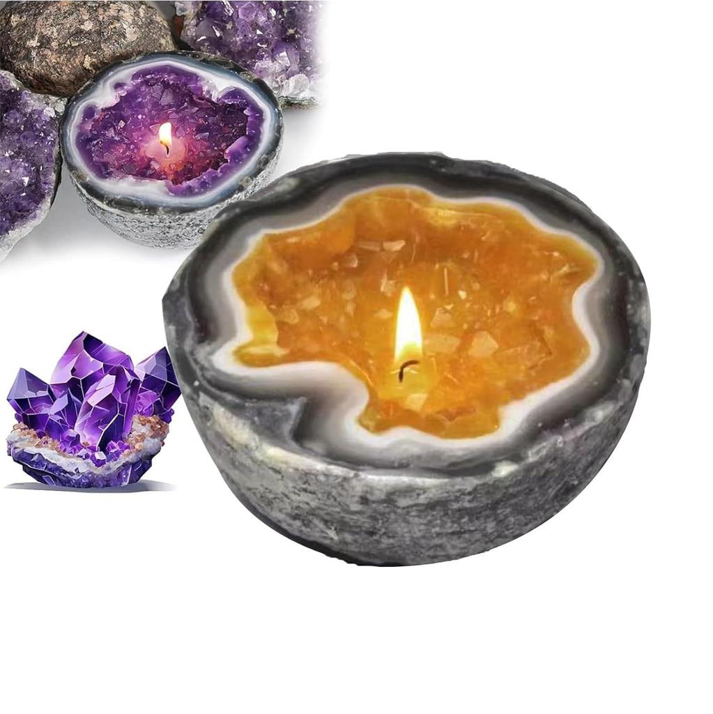 Креативная забавная свеча из хрустальной жеоды, свеча с энергией кристалла намерения/исцеления, свеча из аметиста и розового кварца, украшение в виде чаши для свечей