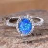 Классическое кольцо с четырьмя когтями и овальным камнем, обручальное кольцо с синим огненным опалом, модные цветные обручальные кольца для женщин, свадебные украшения, подарок