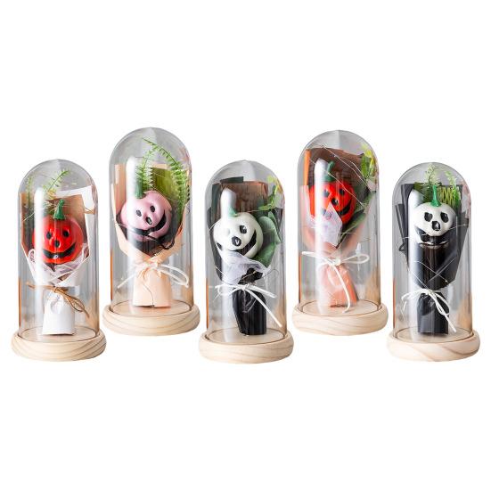 Halloween Light Up Pumpkin In Clear Cloche Handmade Glowing Pumpkin Light for Home Kitchen Mantel Tabletop Indoor Halloween Decoration