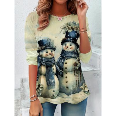 3D-печать Рождественский снеговик Круглый вырез футболки с длинным рукавом Модная женская одежда Повседневная одежда Y2K Женская одежда Харадзюку