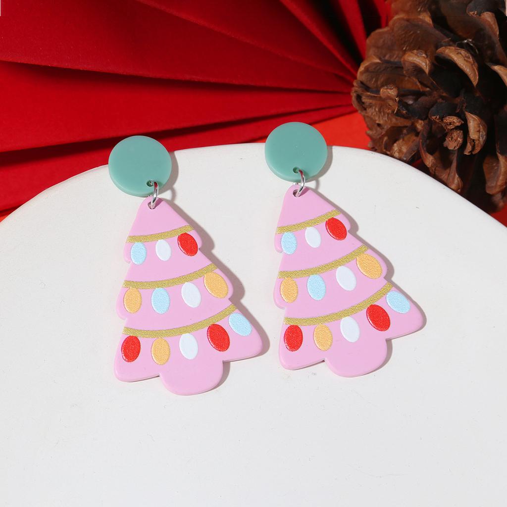 Creative Cartoon Christmas Lights Pink Christmas Tree Earrings, Light Luxury High Sense Sweet Girl Fashion Earrings