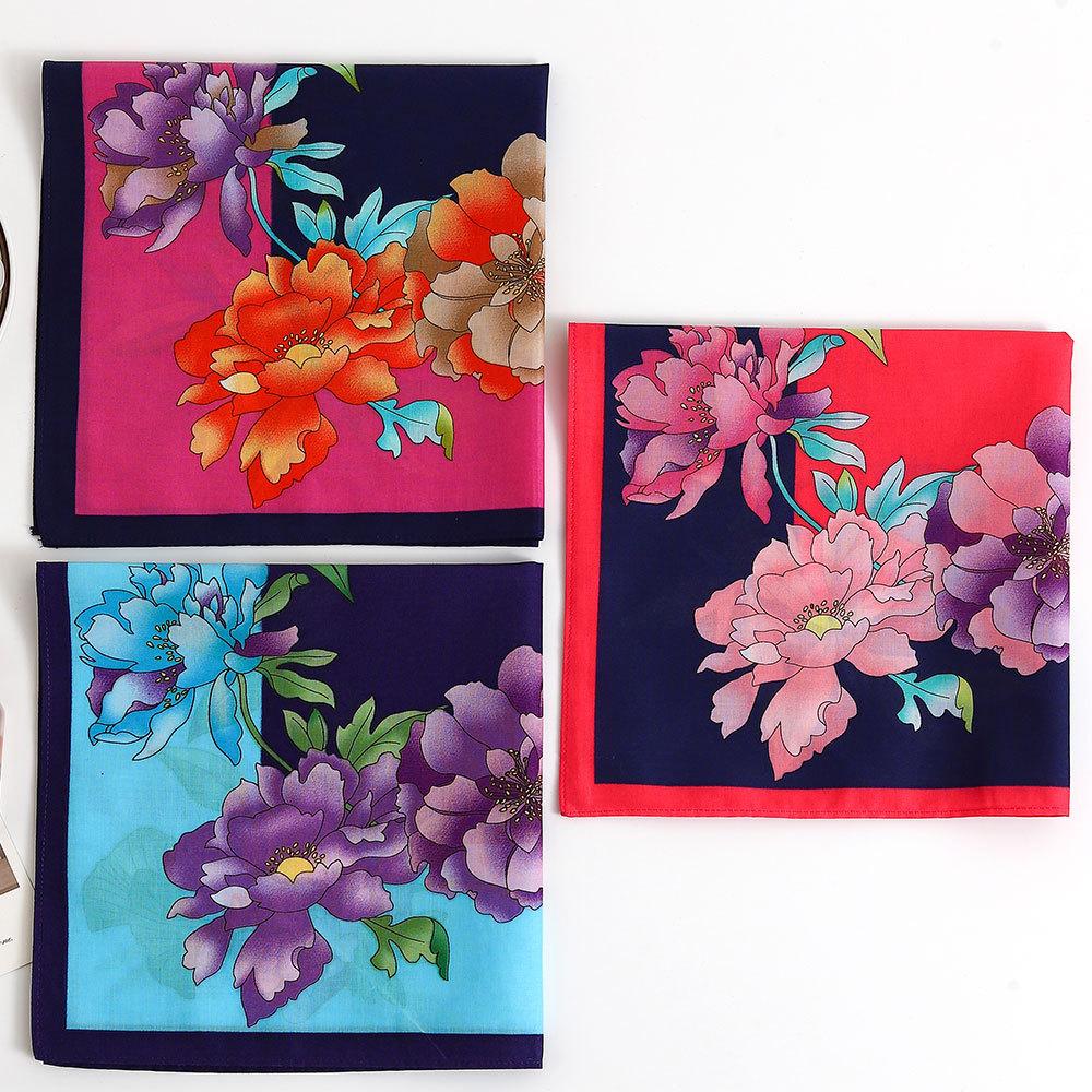 3 шт. Женские цветочные платки из чистого хлопка, тонкие, мягкие и удобные, впитывающие пот, с ручным подарком, 43 см