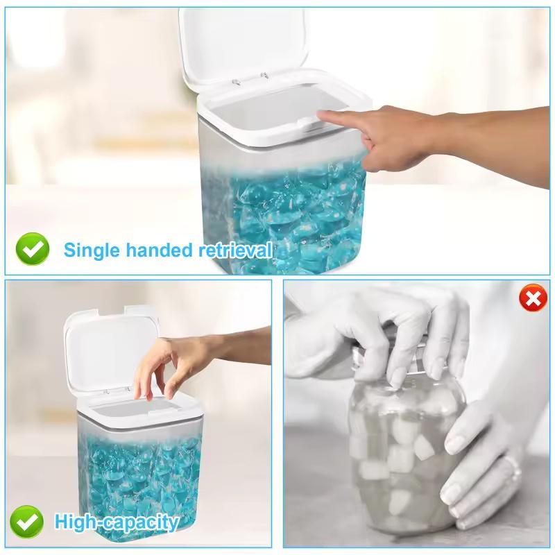 Контейнер для капсул для стирки 2,8 л Прозрачный ящик для хранения с крышкой Автоматический выдвижной герметичный чехол для капсул для стирки для спальни кухни