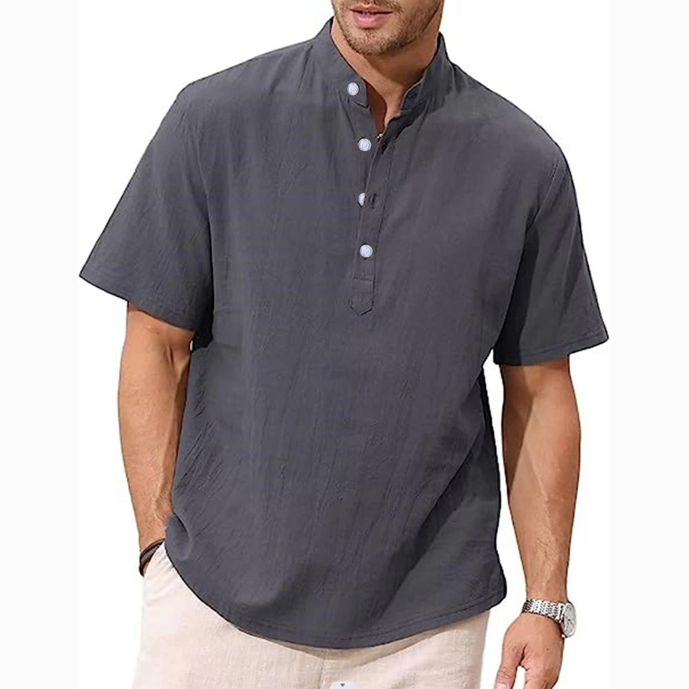 Мужская хлопково-льняная рубашка на пуговицах, повседневные топы на пуговицах с короткими рукавами, летние пляжные футболки для мужчин, свободные легкие дышащие футболки