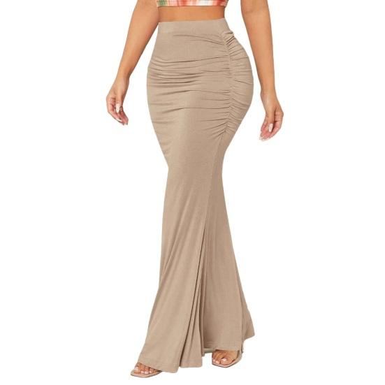 Юбка «рыбий хвост» с высокой талией, присборенная, женская юбка, однотонный дизайн, эффект похудения, длинная юбка, для работы, уличная одежда