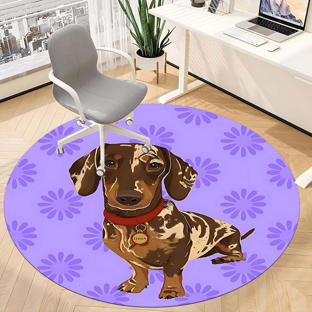 1pc Dachshund Office Round Rug, Non-slip, Soft and Durable Office Rug for Interior Decoration, Perfect for Office, Beautiful Decoration yy260324094
