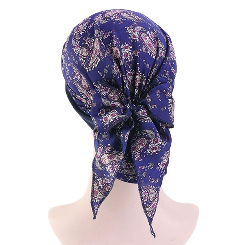 Adjustable Elastic Printed Pre-Tied Chemo Pirate Cap Cancer Head Scarf Muslim Turban Hair Loss Hat