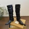 Fashion Designer Women's Boots Autumn Cosy Pointed Toe Woman Shoes Fashion Sexy Knee-High Boots for Women Rivet Belt Buckle Thick Heel