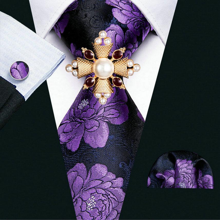 16 стилей галстука с жемчужной брошью для мужчин, тканый галстук с узором пейсли, носовой платок, запонки, комплект, свадебный формальный комплект